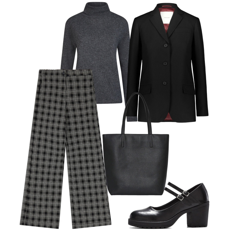 Outfit donna - Ufficio. Stile Bon Ton per Ufficio. Abbinamento con décolleté, borse tote, pantaloni a palazzo, blazer, maglieria.