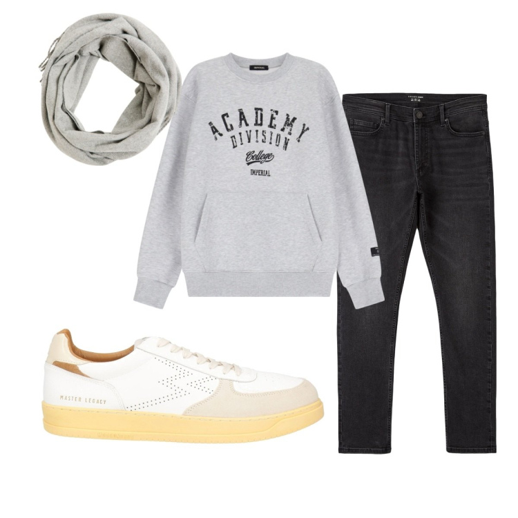 Outfit uomo - Total look #2047998. Stile Casual per Tutti i giorni. Abbinamento con sneakers, sciarpe, jeans skinny, felpe.