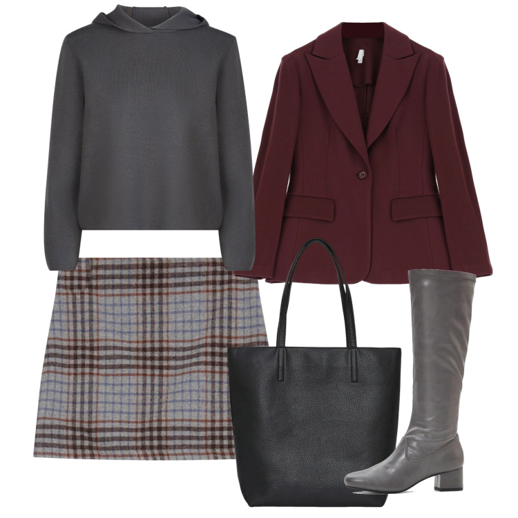 Outfit donna - La mini. Stile Bon Ton per Tutti i giorni. Abbinamento con stivali, borse tote, blazer, minigonne, maglieria.