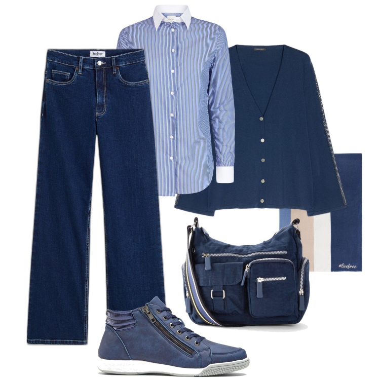 Outfit donna - Cardigan con strass all’università. Stile Sporty chic per Scuola/Università. Abbinamento con borse a tracolla, sneakers alte, jeans, camicie, sciarpe, cardigans.