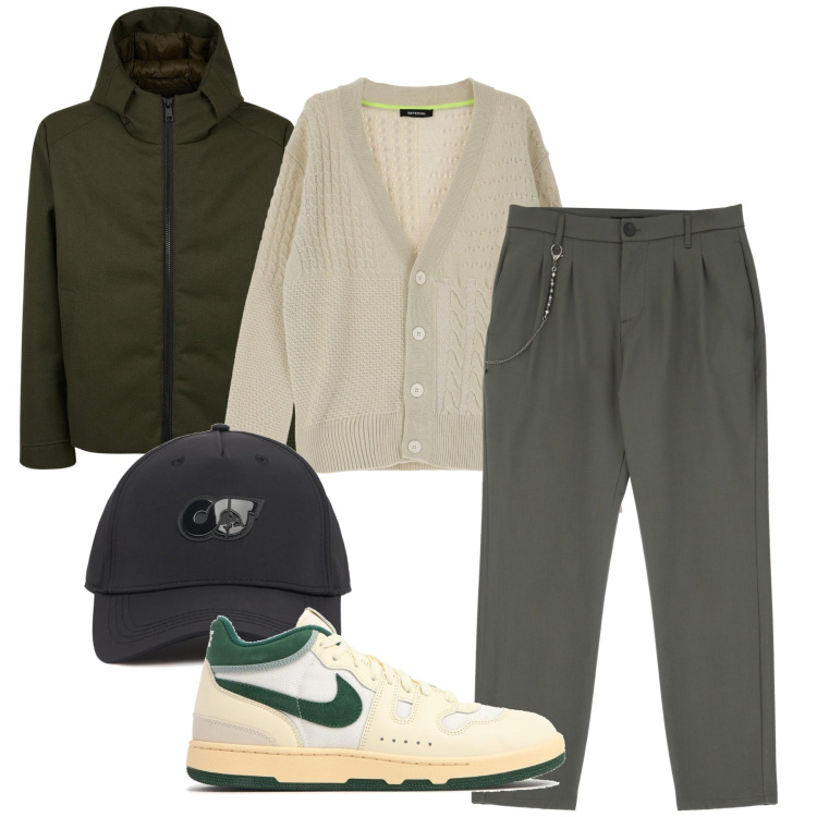 Outfit uomo - Le sneakers alte. Stile Urban per Ufficio. Abbinamento con cardigans, pantaloni, giacche, cappelli, sneakers.