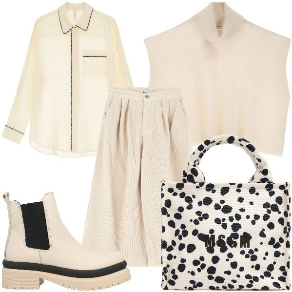 Outfit donna - Total look #2048131. per Tutti i giorni. Abbinamento con stivaletti, camicie, pantaloni, cappotti, shopping bag.