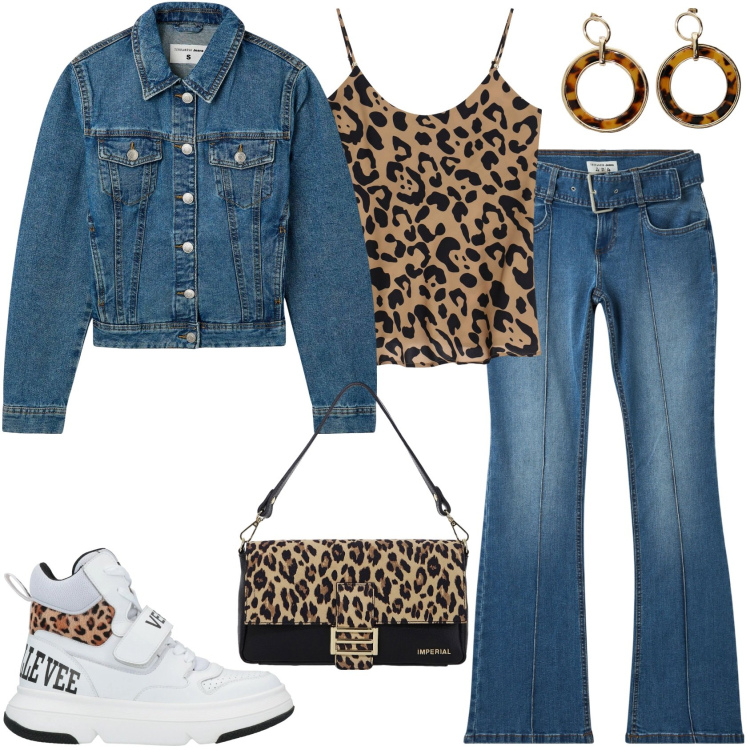 Outfit donna - Wannabe...anni \'90 revival. Stile Casual per Tutti i giorni. Abbinamento con sneakers, blazer, jeans a zampa, borse a spalla, top, orecchini.