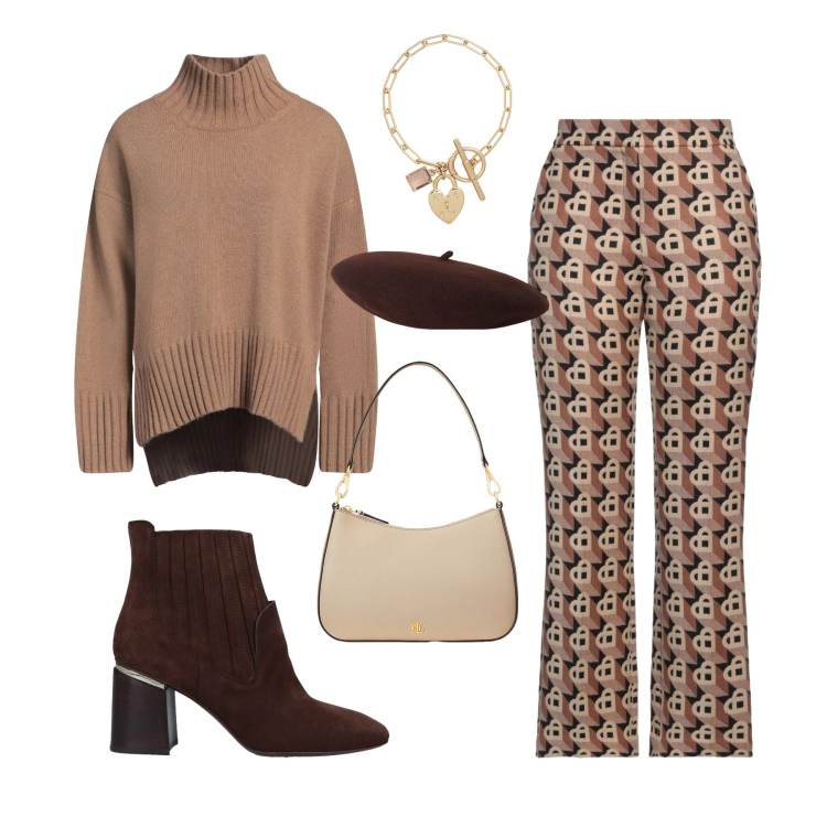 Outfit donna - Focus Pantone 2025. Stile Chic per Tutti i giorni. Abbinamento con maglieria, stivaletti, pantaloni, borse a spalla, berretti, braccialetti.