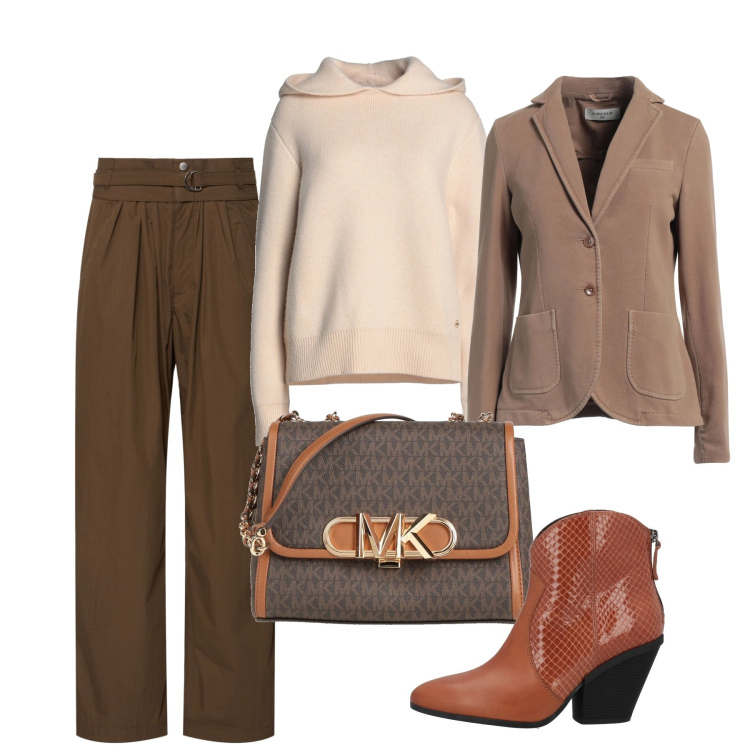 Outfit donna - Tocchi chic. Stile Bon Ton per Tutti i giorni. Abbinamento con stivaletti texani, borse a tracolla, blazer, pullovers, pantaloni.
