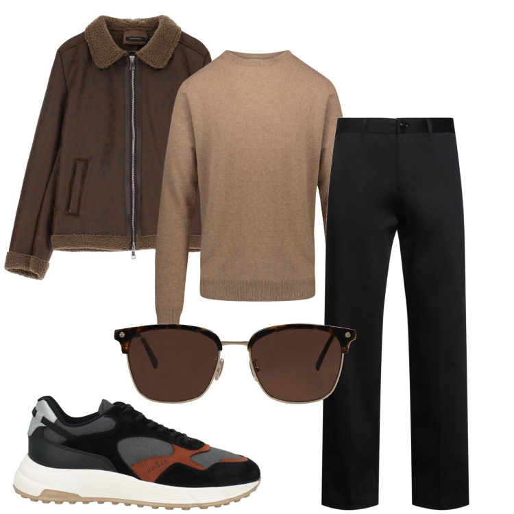 Outfit uomo - Bordi impellicciati. Stile Urban per Tutti i giorni. Abbinamento con occhiali da sole, sneakers, giacche, maglieria, pantaloni.