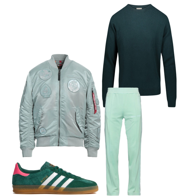 Outfit uomo - Stile green. Stile Casual per Tutti i giorni. Abbinamento con pantaloni, giacche, maglieria, sneakers.