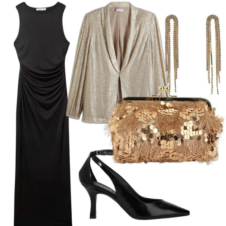 Outfit donna - Un elegante san, valentino. per Serata fuori. Abbinamento con blazer, vestiti lunghi, orecchini, décolleté, borse a spalla.
