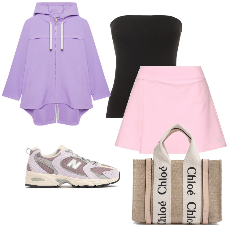 Outfit donna - Layering. Stile Sporty chic per Sport. Abbinamento con parka, borse a mano, gonne, top, sneakers.