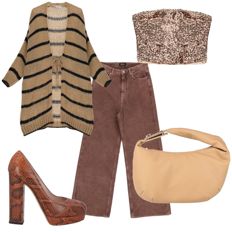 Outfit donna - Total look #2048431. per Serata fuori. Abbinamento con décolleté, borse a mano, cardigans, top, jeans.