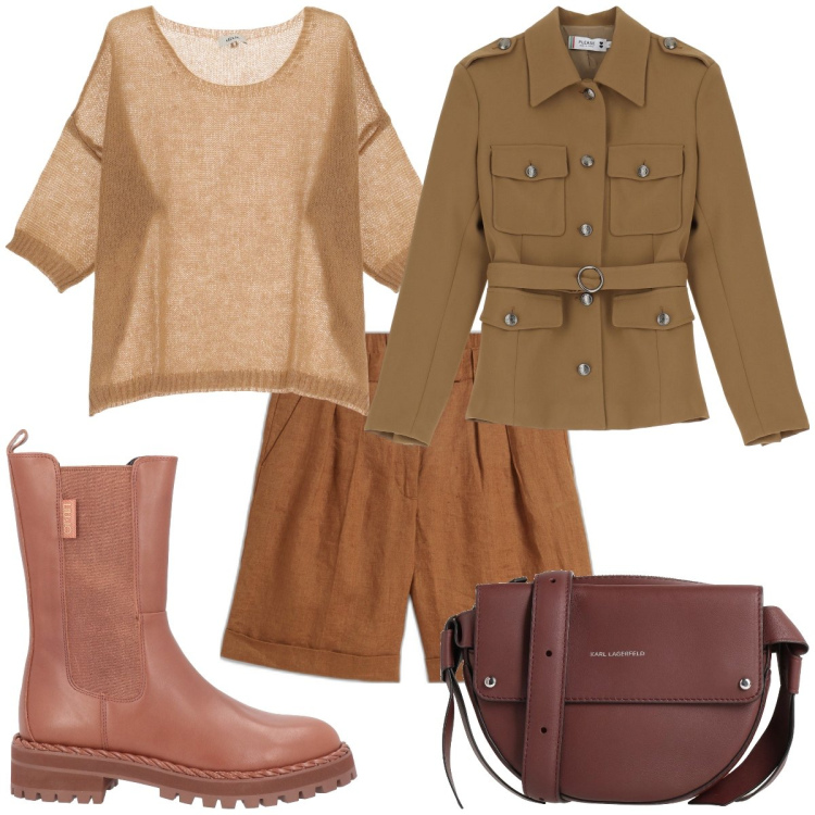 Outfit donna - Total look #2048434. per Tutti i giorni. Abbinamento con bermuda, stivaletti, borse a tracolla, blazer, pullovers.