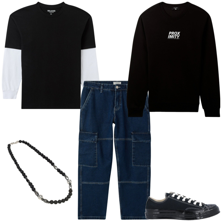 Outfit uomo - Teenager. Stile Casual per Tutti i giorni. Abbinamento con sneakers, jeans, felpe, t-shirt, collane.