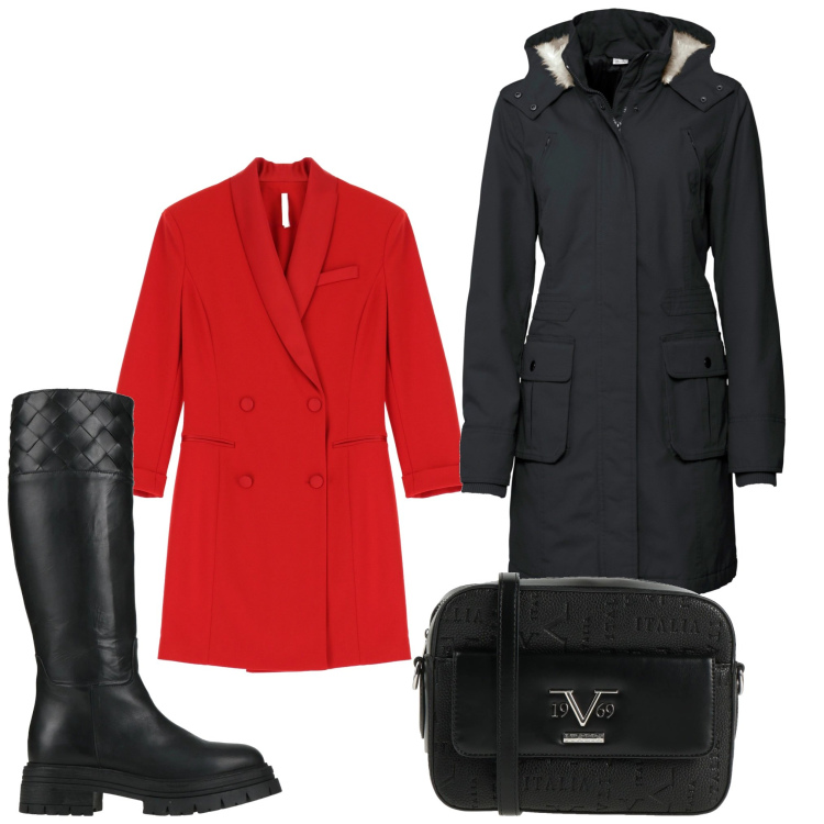 Outfit donna - Mi piaccio così. Stile Casual chic per Ufficio. Abbinamento con parka, stivali, borse a tracolla, vestiti corti.