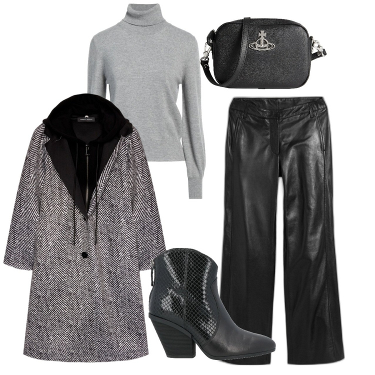 Outfit donna - I pantaloni in ecopelle. Stile Chic per Tutti i giorni. Abbinamento con pantaloni, borse a tracolla, maglieria, stivaletti texani, cappotti.