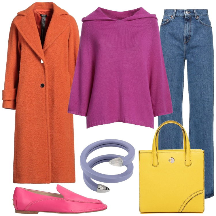 Outfit donna - Energetica. Stile Casual per Tutti i giorni. Abbinamento con cappotti, mocassini, pullovers, braccialetti, shopping bag, jeans.