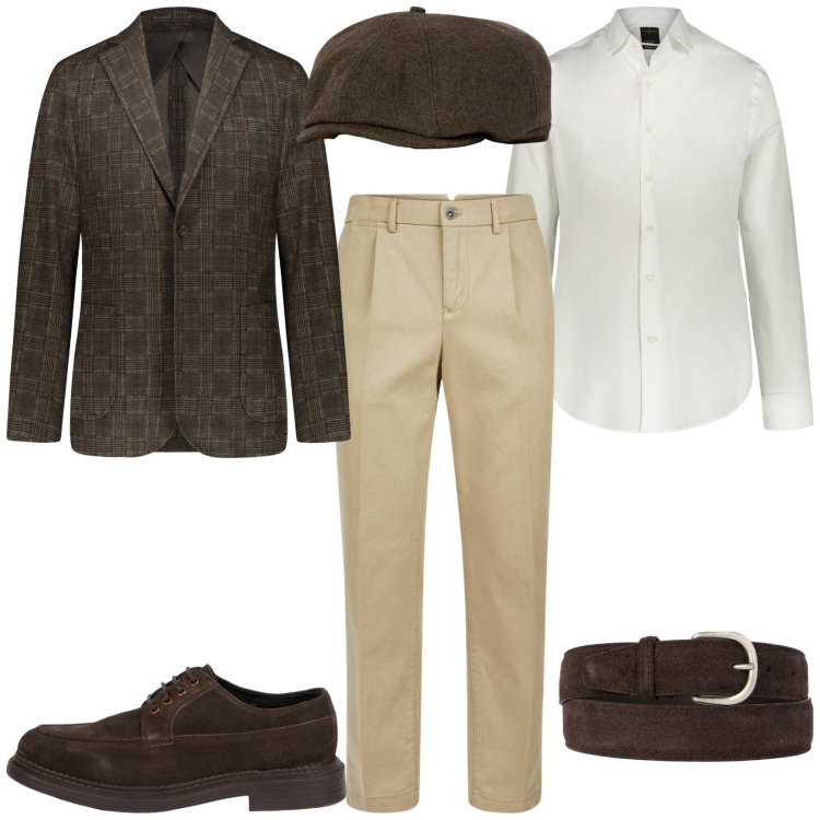 Outfit uomo - British men style. Stile Business/Elegante per Ufficio. Abbinamento con giacche, pantaloni, camicie, cinture, cappelli e berretti, scarpe stringate.