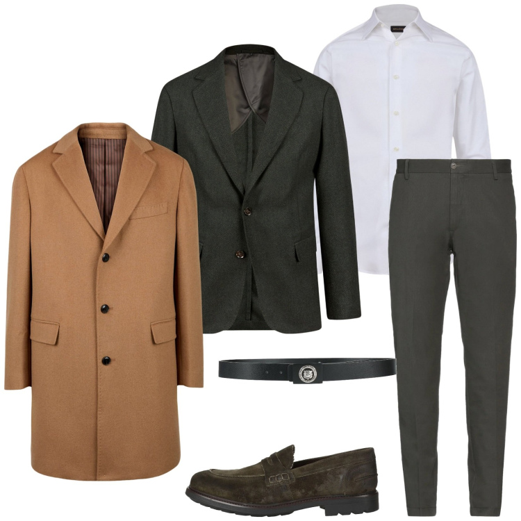 Outfit uomo - Total look #2048648. Stile Business/Elegante per Ufficio. Abbinamento con pantaloni, scarpe stringate, cinture, giacche, cappotti, camicie.