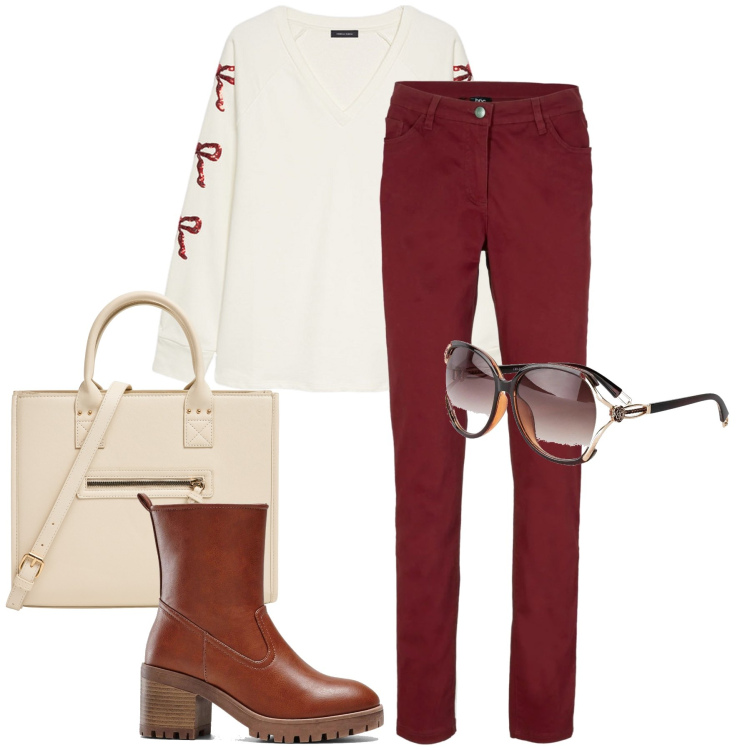 Outfit donna - Fiocchetti laterali. Stile Casual chic per Tutti i giorni. Abbinamento con occhiali da sole, stivaletti, pantaloni, shopping bag, felpe.