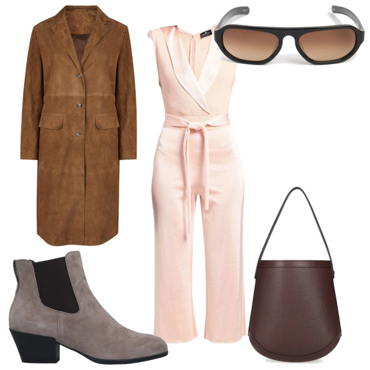 Outfit donna - Total look #2048692. Stile Trendy per Tutti i giorni. Abbinamento con stivaletti chelsea, tute, cappotti, borse a mano, occhiali da sole.