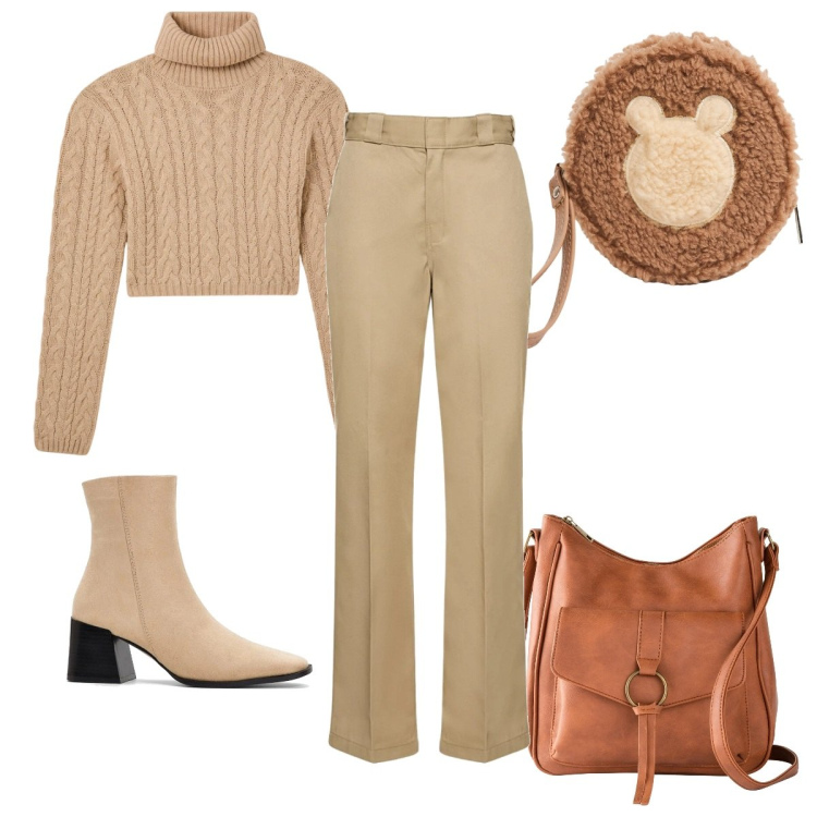 Outfit donna - Total look #2048693. Stile 70s per Tutti i giorni. Abbinamento con borse a tracolla, stivaletti, portafogli, maglieria, pantaloni.