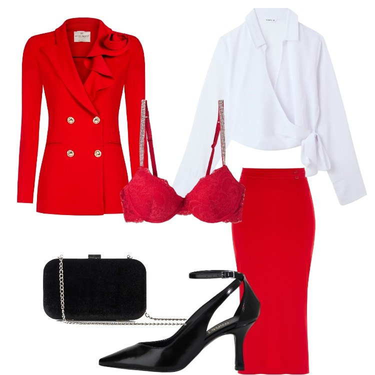 Outfit donna - Bantoa in Love. Stile Sexy per Serata fuori. Abbinamento con pochette, camicie, reggiseni a balconcino, blazer, gonne longuette, décolleté.