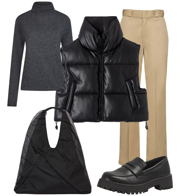 Outfit donna - Total look #2048754. Stile Basic per Tutti i giorni. Abbinamento con piumini, mocassini, shopping bag, pantaloni, maglieria.