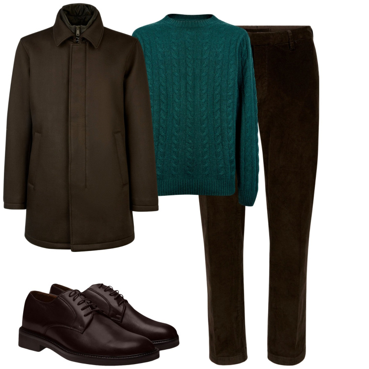 Outfit uomo - City. Stile Urban per Tutti i giorni. Abbinamento con maglieria, cappotti, pantaloni, scarpe stringate.