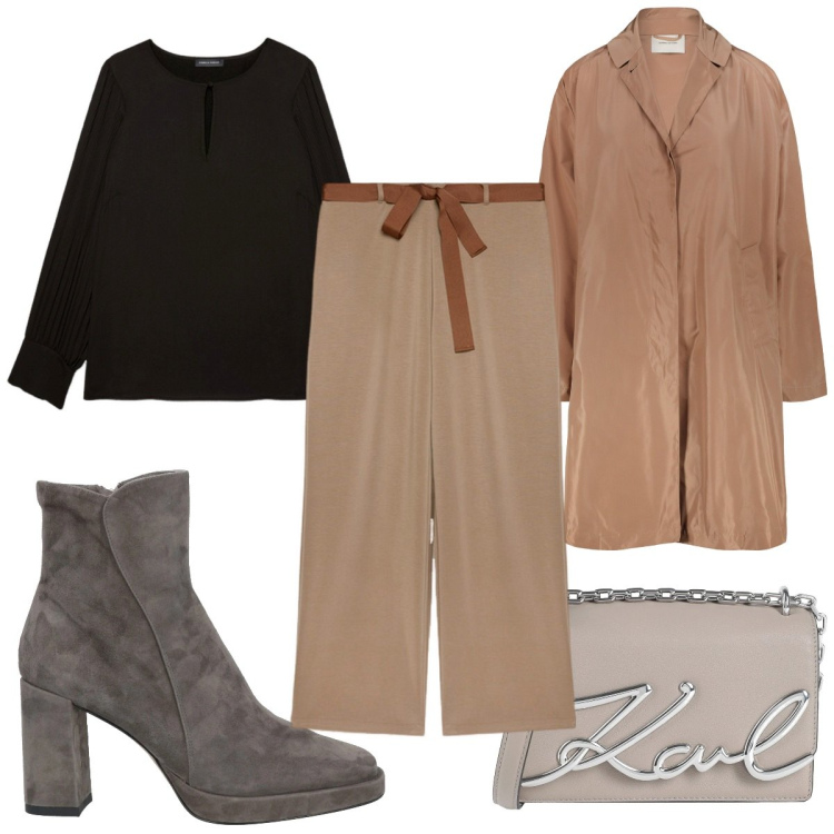 Outfit donna - Total look #2048761. Stile Minimal per Tutti i giorni. Abbinamento con stivaletti, borse a tracolla, trench, bluse, pantaloni.