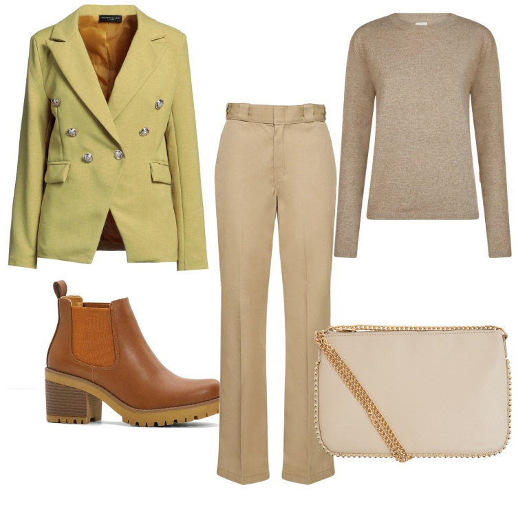 Outfit donna - Total look #2048766. Stile Minimal per Tutti i giorni. Abbinamento con stivaletti chelsea, blazer, borse a tracolla, pantaloni, maglieria.