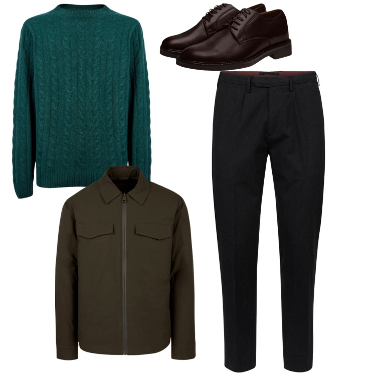 Outfit uomo - City. Stile Casual per Tutti i giorni. Abbinamento con scarpe stringate, piumini, pantaloni, maglieria.
