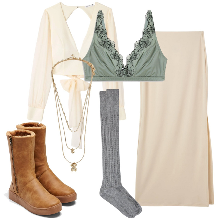 Outfit donna - Scaldacuore e bralette. Stile Glamour per Tutti i giorni. Abbinamento con stivali, bralette, gonne lunghe, bluse, ciondoli, collant.