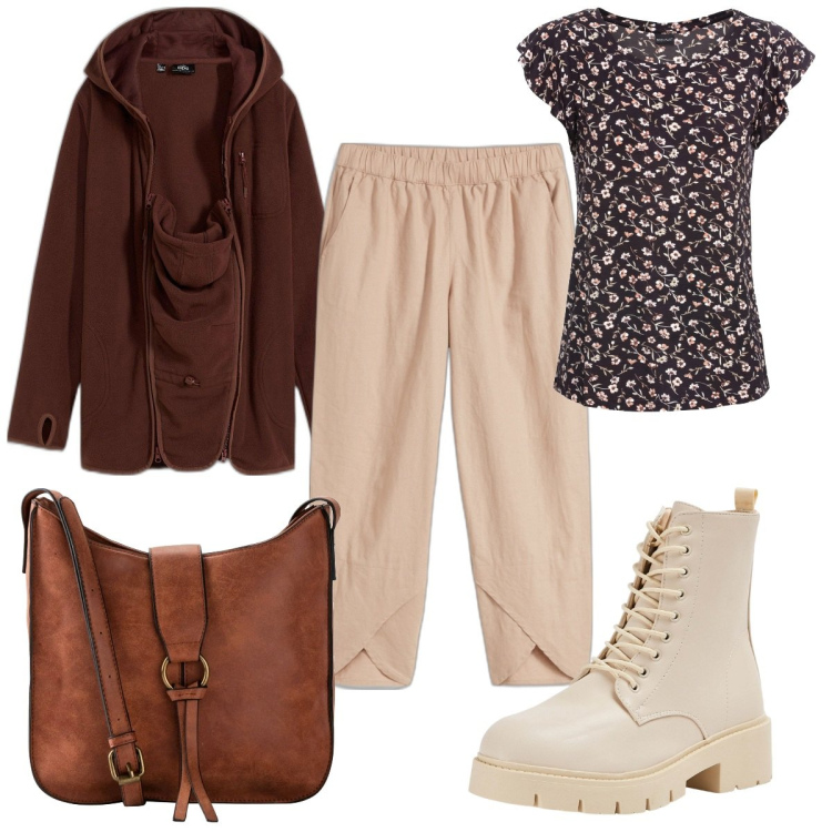 Outfit donna - Total look #2048788. Stile Trendy per Tutti i giorni. Abbinamento con borse a tracolla, pantaloni, maglieria, blazer, anfibi.