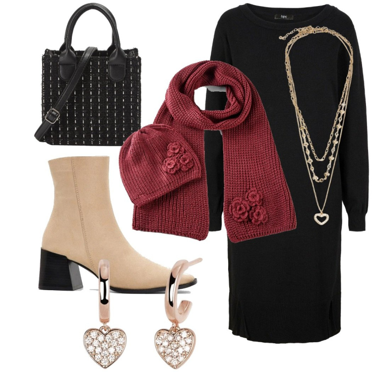 Outfit donna - Casual chic da mattina a sera. Stile Casual chic per Tutti i giorni. Abbinamento con sciarpe, stivaletti, vestiti, orecchini, collane, shopping bag.