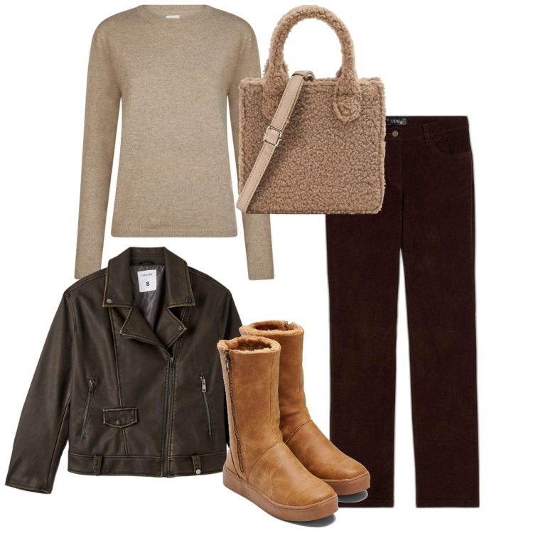 Outfit donna - Brown. Stile Bon Ton per Ufficio. Abbinamento con stivali, pantaloni, shopping bag, giacche, maglieria.