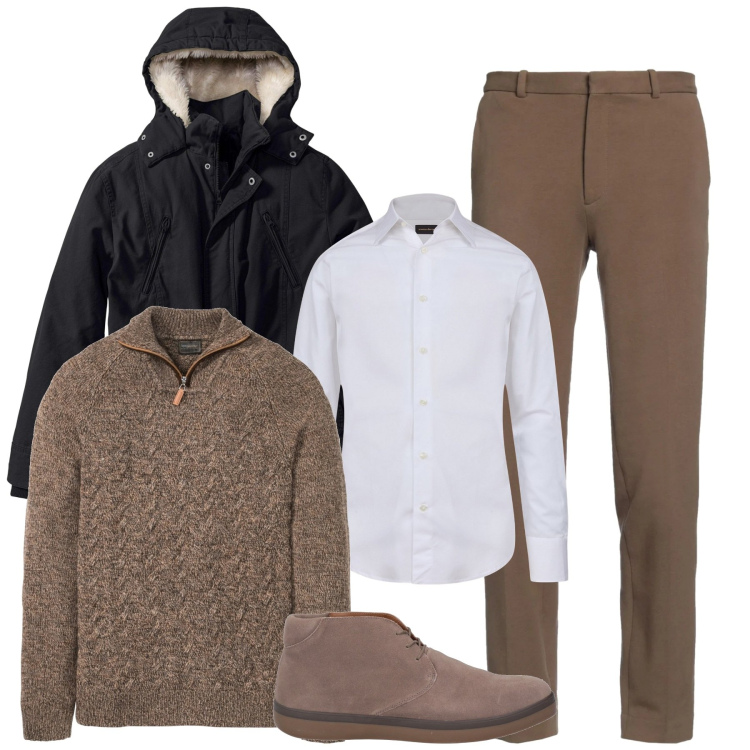 Outfit uomo - Total look #2048858. Stile Urban per Tutti i giorni. Abbinamento con parka, maglieria, stivali e stivaletti, pantaloni, camicie.