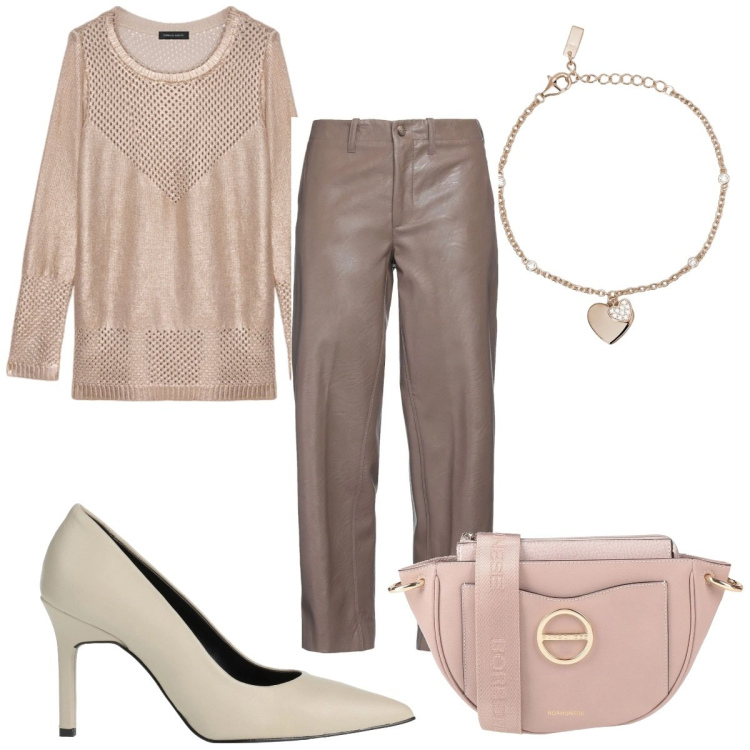 Outfit donna - Total look #2048863. Stile Chic per Tutti i giorni. Abbinamento con décolleté, pantaloni, borse a tracolla, braccialetti con ciondoli, maglieria.