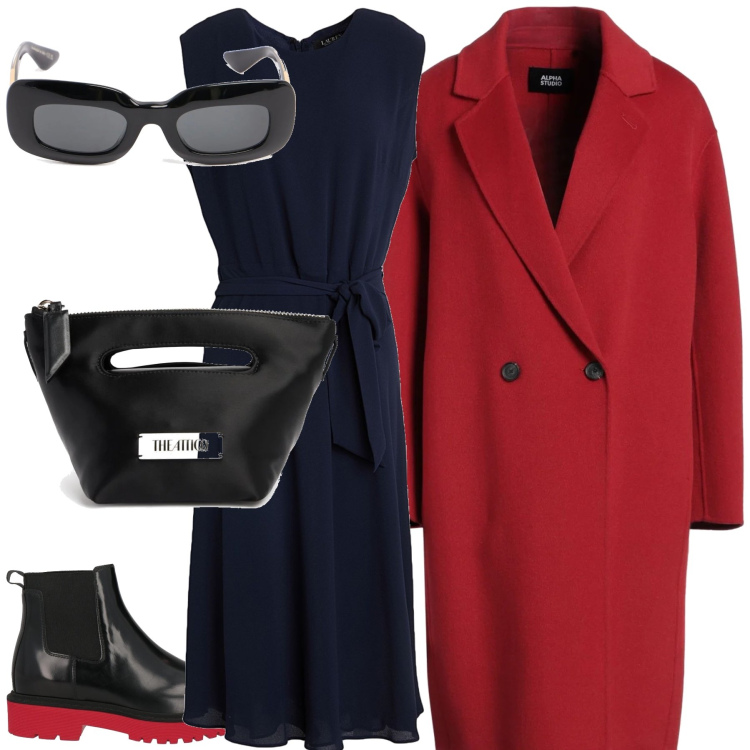 Outfit donna - Total look. Stile Urban per Ufficio. Abbinamento con stivaletti chelsea, cappotti, vestiti midi/longuette, borse a mano, occhiali da sole.