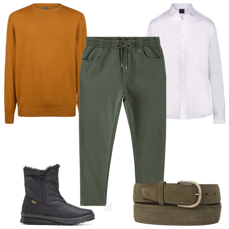 Outfit uomo - Total look #2048866. Stile Trendy per Tutti i giorni. Abbinamento con stivali e stivaletti, pantaloni, camicie, maglieria, cinture.