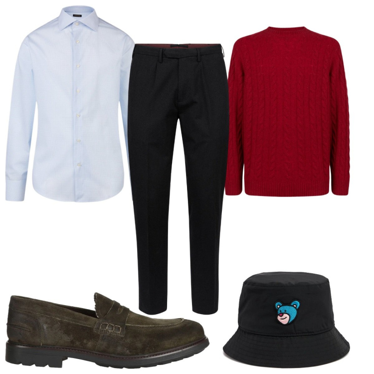 Outfit uomo - Total look #2048872. Stile Casual per Tutti i giorni. Abbinamento con scarpe stringate, maglieria, camicie, pantaloni, cappelli.