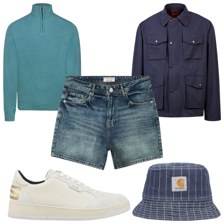 Outfit uomo - Total look #2048875. Stile Trendy per Tutti i giorni. Abbinamento con sneakers, shorts, giacche, maglieria, cappelli.