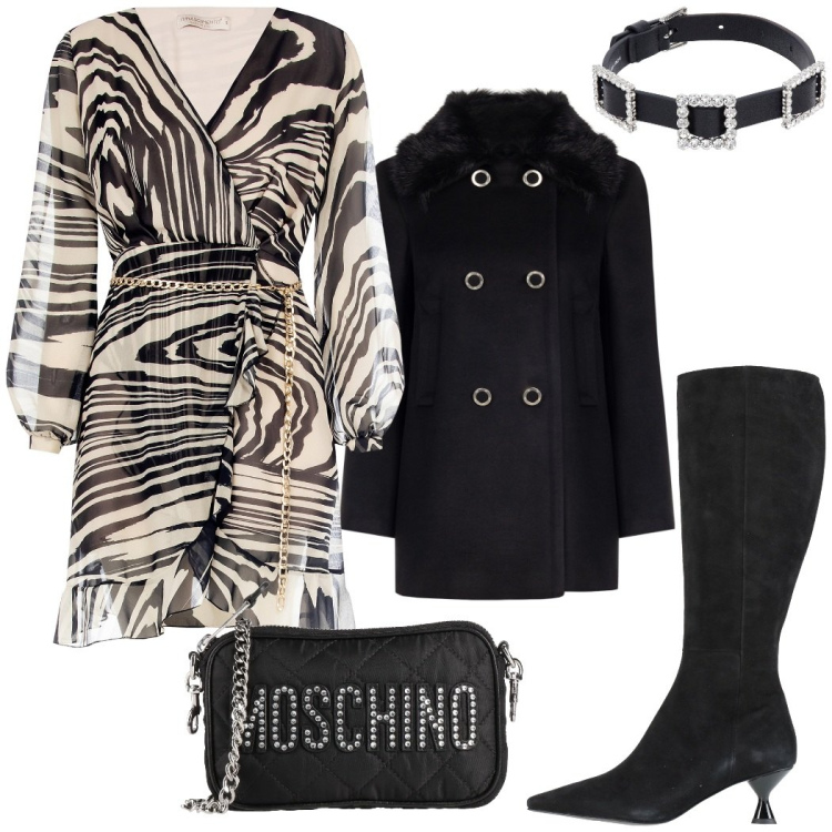 Outfit donna - Serata speciale. Stile Etnico per Serata fuori. Abbinamento con stivali, borse a tracolla, vestiti, cappotti, collane.