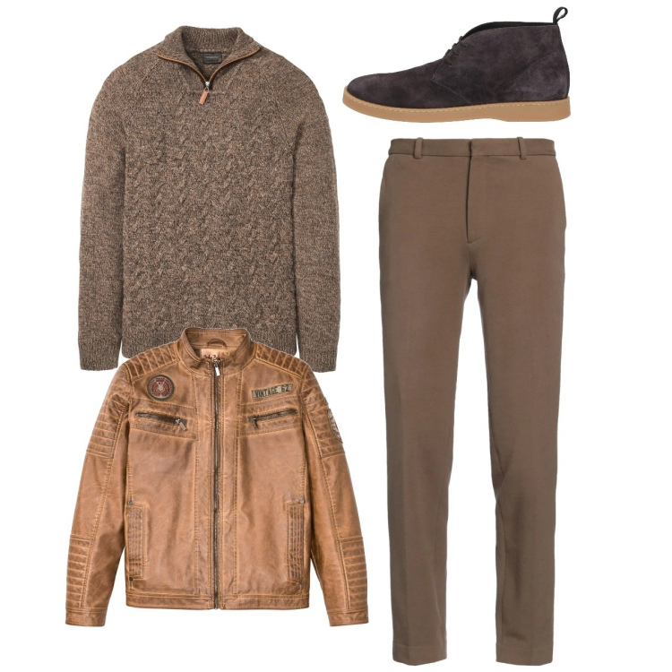 Outfit uomo - City. Stile Casual per Tutti i giorni. Abbinamento con maglieria, giacche, stivali e stivaletti, pantaloni.
