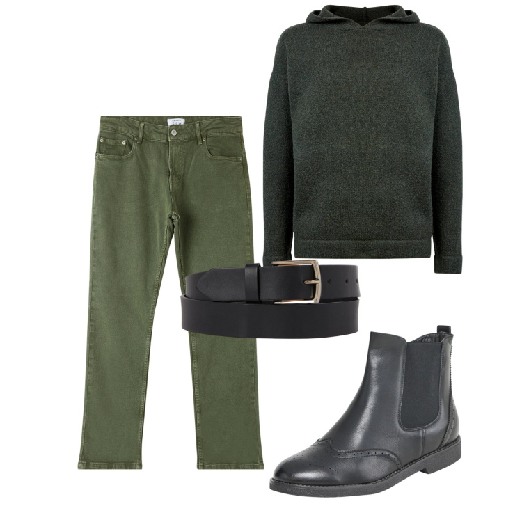 Outfit uomo - Total look. Stile Casual per Tutti i giorni. Abbinamento con stivali e stivaletti, pantaloni, maglieria, cinture.
