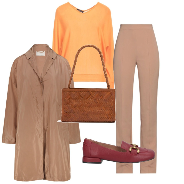 Outfit donna - Aspettando primavera. Stile Bon Ton per Ufficio. Abbinamento con pantaloni, pullovers, mocassini, trench, borse a mano.