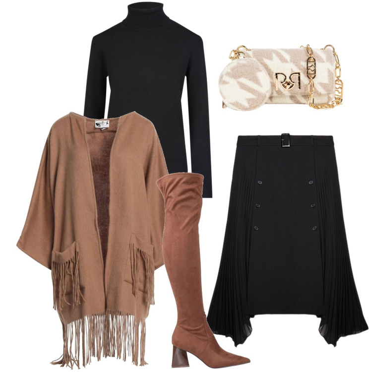 Outfit donna - La mantella. Stile Bon Ton per Tutti i giorni. Abbinamento con stivali sopra il ginocchio, cardigans, borse a tracolla, maglieria, gonne longuette.