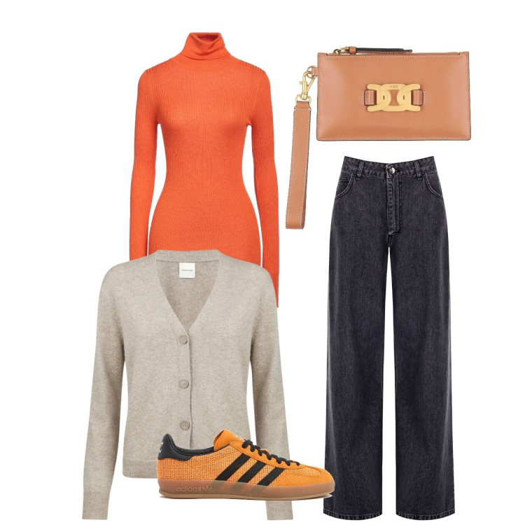 Outfit donna - Today. Stile Basic per Tutti i giorni. Abbinamento con maglieria, pochette, jeans, cardigans, sneakers.