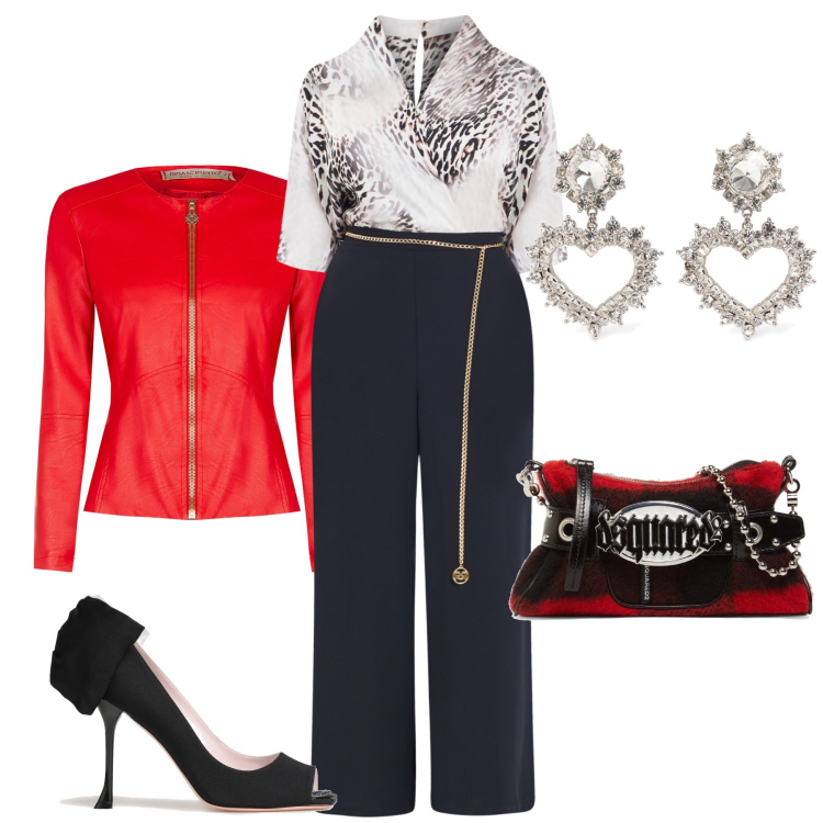 Outfit donna - Il blazer rosso. Stile Chic per Cerimonia. Abbinamento con décolleté, giacche, tute, pochette, orecchini.