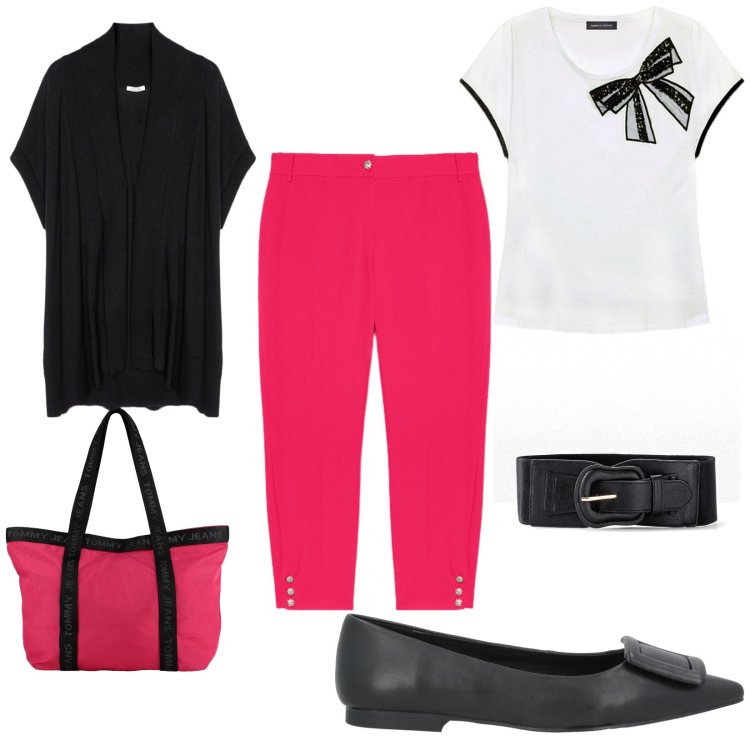 Outfit donna - Total look #2049025. Stile Urban per Ufficio. Abbinamento con cinture, ballerine, borse a mano, pantaloni chino, t-shirt, cardigans.