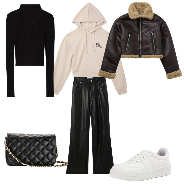 Outfit donna - Outfit for you. Stile Casual per Tutti i giorni. Abbinamento con borse a tracolla, pantaloni, sneakers, blazer, maglieria, felpe con cappuccio.