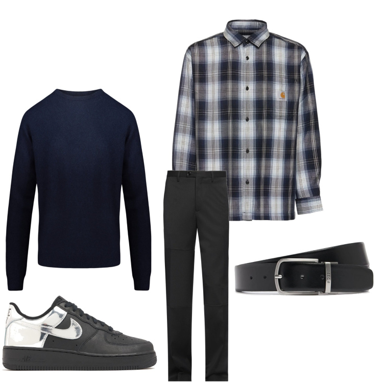 Outfit uomo - Nero a meta´. Stile Casual per Tutti i giorni. Abbinamento con pantaloni, maglieria, cinture, camicie, sneakers.